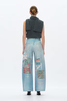 Bayeas High Rise Patchwork Barrel Leg Jeans In Light Blue-Jeans-Bayeas-Deja Nu Boutique, Women's Fashion Boutique in Lampasas, Texas