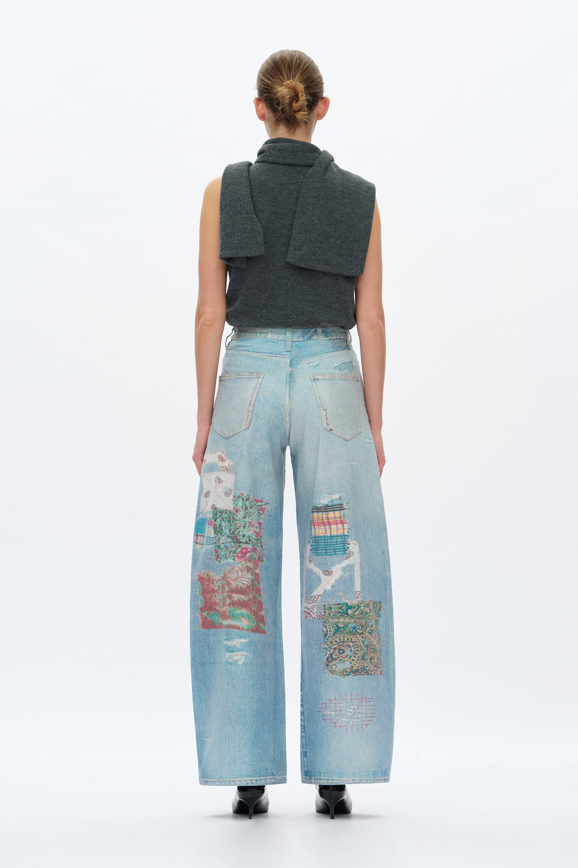 Bayeas High Rise Patchwork Barrel Leg Jeans In Light Blue-Jeans-Bayeas-Deja Nu Boutique, Women's Fashion Boutique in Lampasas, Texas