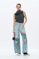 Bayeas High Rise Patchwork Barrel Leg Jeans In Light Blue-Jeans-Bayeas-Deja Nu Boutique, Women's Fashion Boutique in Lampasas, Texas