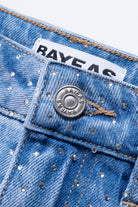 Bayeas Mid Rise Rhinestone Denim Mini Skirt In Blueberry-Skirts-Bayeas-Deja Nu Boutique, Women's Fashion Boutique in Lampasas, Texas