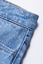 Bayeas Mid Rise Rhinestone Denim Mini Skirt In Blueberry-Skirts-Bayeas-Deja Nu Boutique, Women's Fashion Boutique in Lampasas, Texas