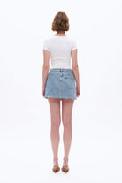 Bayeas Mid Rise Rhinestone Denim Mini Skirt In Blueberry-Skirts-Bayeas-Deja Nu Boutique, Women's Fashion Boutique in Lampasas, Texas