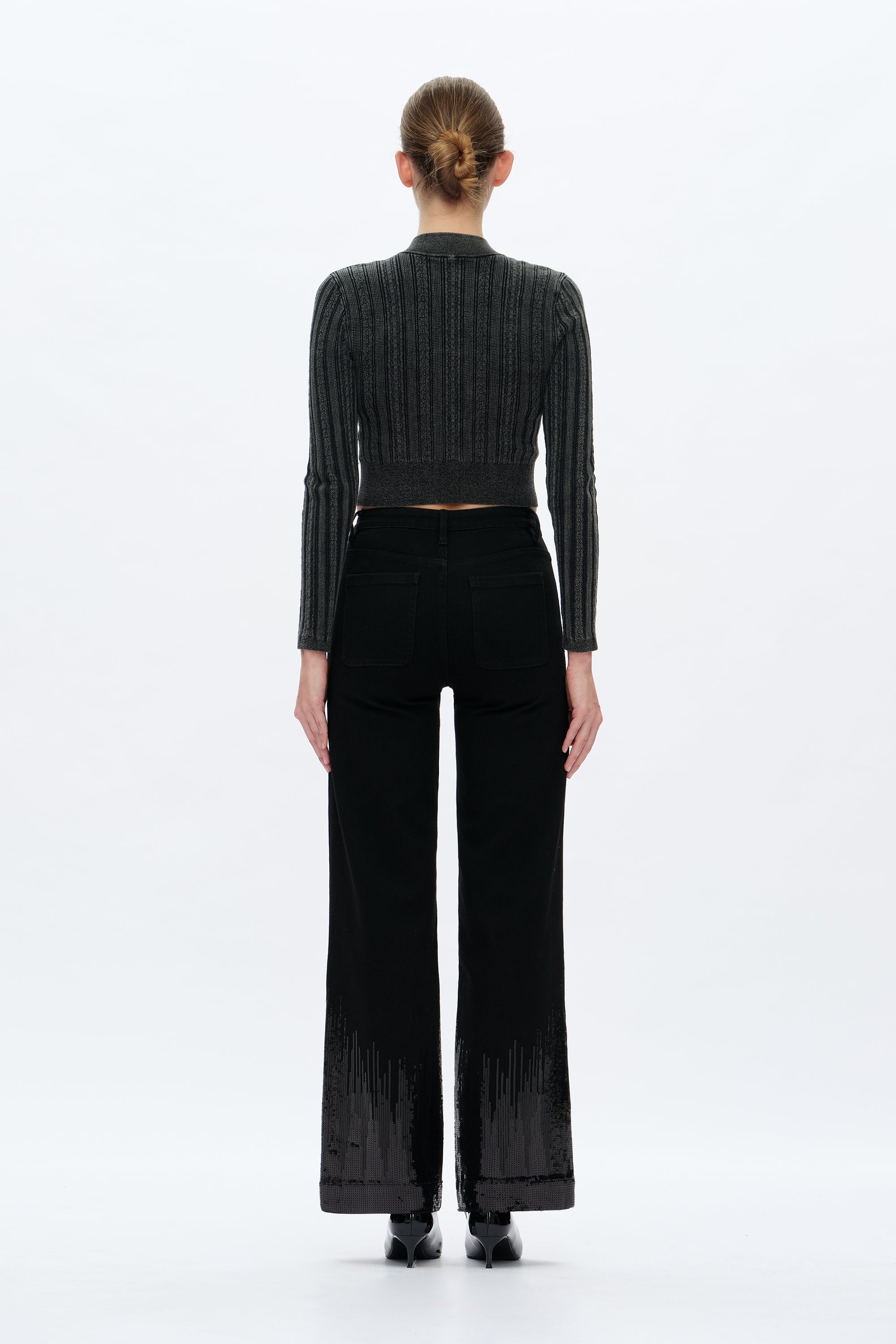 Bayeas Mid Rise Sequin Wide Leg Jean in Black-Jeans-Bayeas-Deja Nu Boutique, Women's Fashion Boutique in Lampasas, Texas