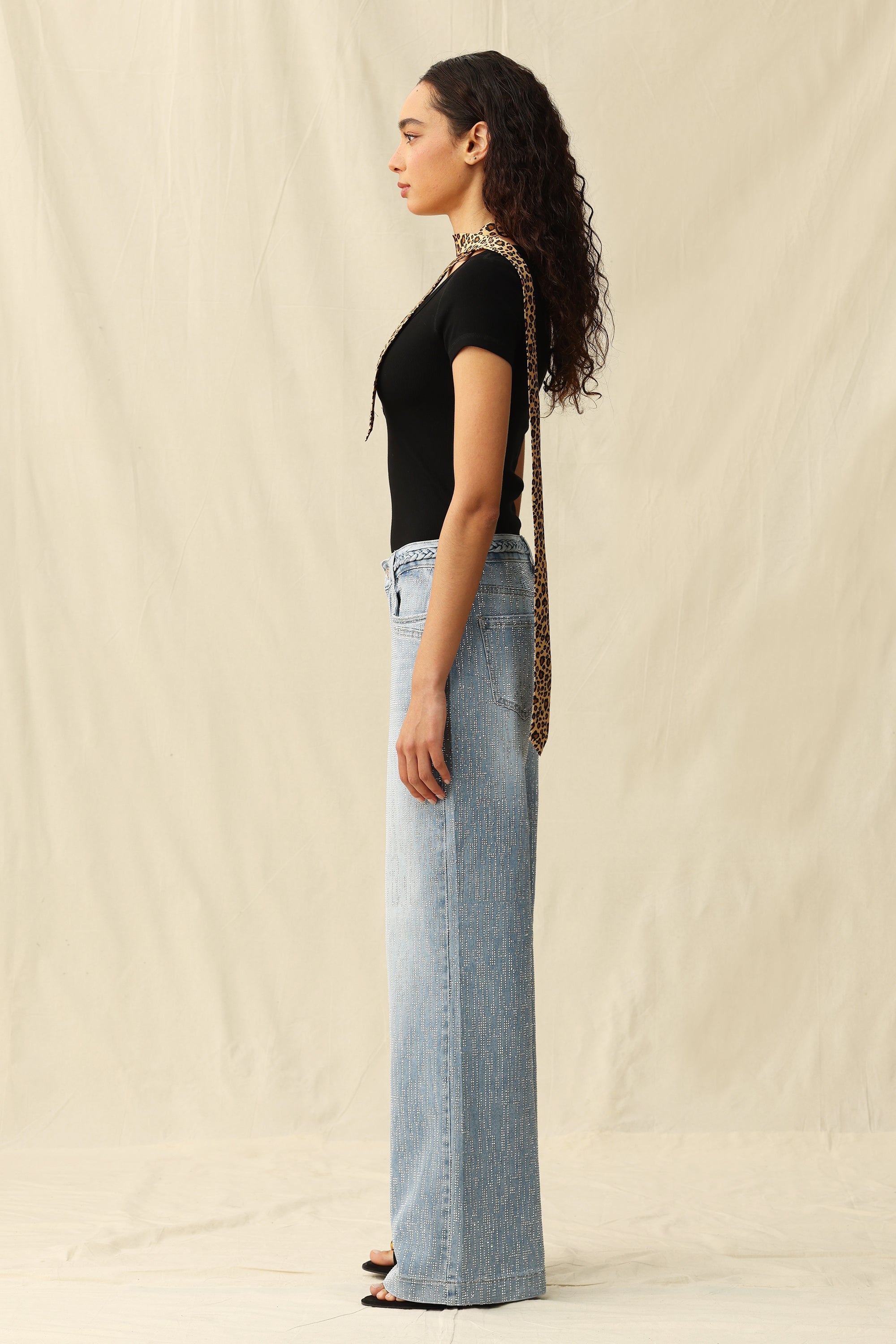 Bayeas Mid Rise Wide Leg Rhinestone Jeans-Jeans-Bayeas-Deja Nu Boutique, Women's Fashion Boutique in Lampasas, Texas