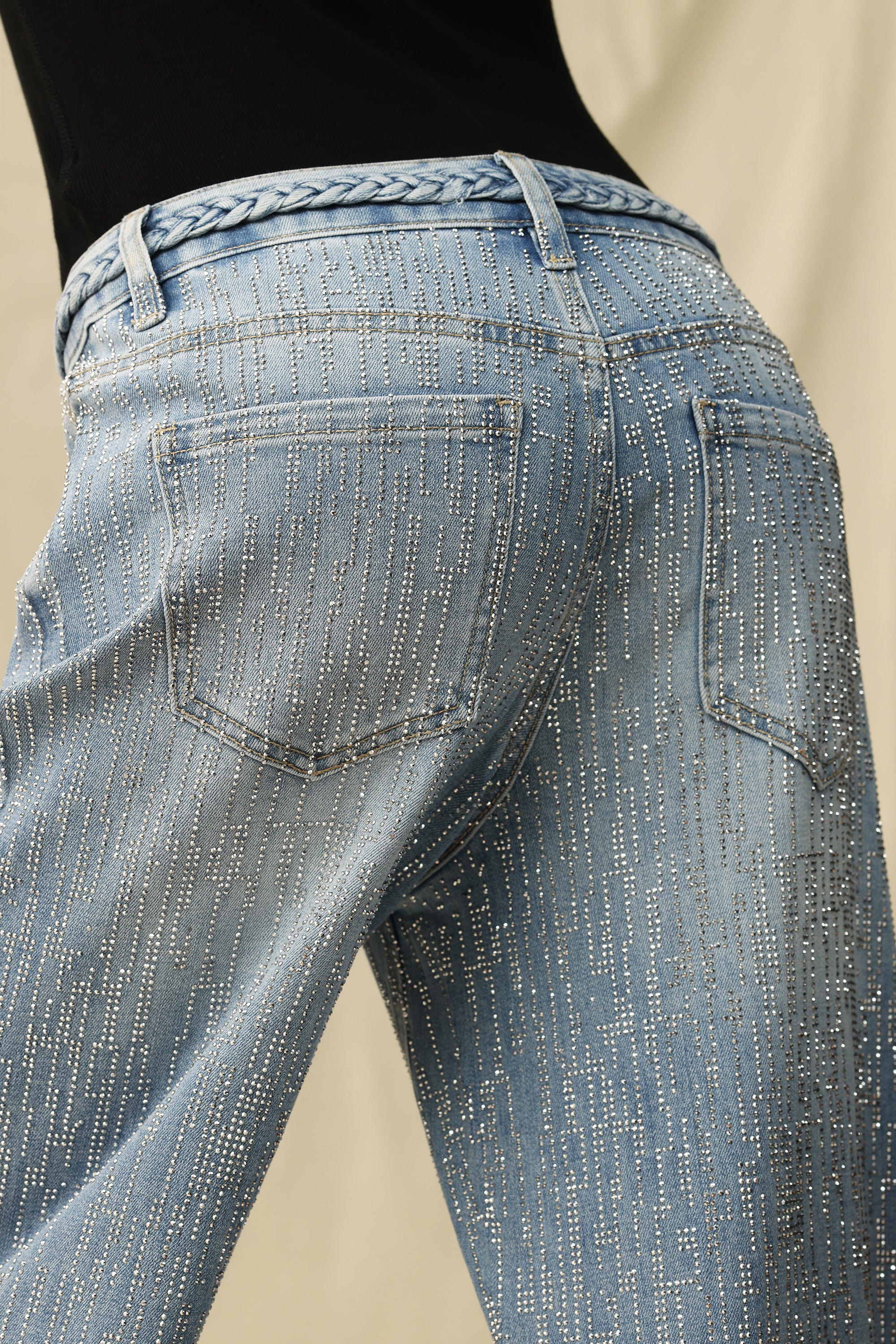 Bayeas Mid Rise Wide Leg Rhinestone Jeans-Jeans-Bayeas-Deja Nu Boutique, Women's Fashion Boutique in Lampasas, Texas