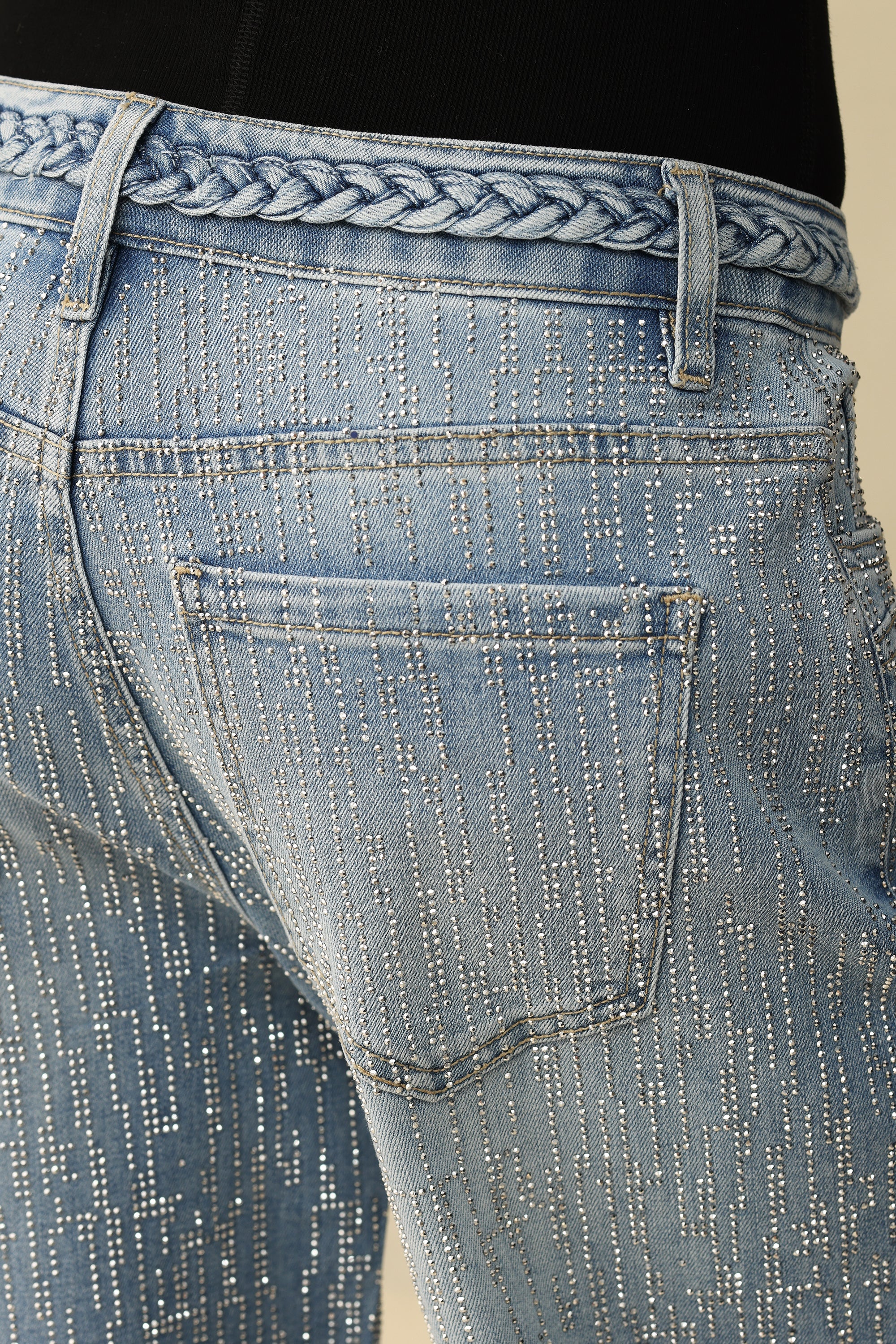 Bayeas Mid Rise Wide Leg Rhinestone Jeans-Jeans-Bayeas-Deja Nu Boutique, Women's Fashion Boutique in Lampasas, Texas