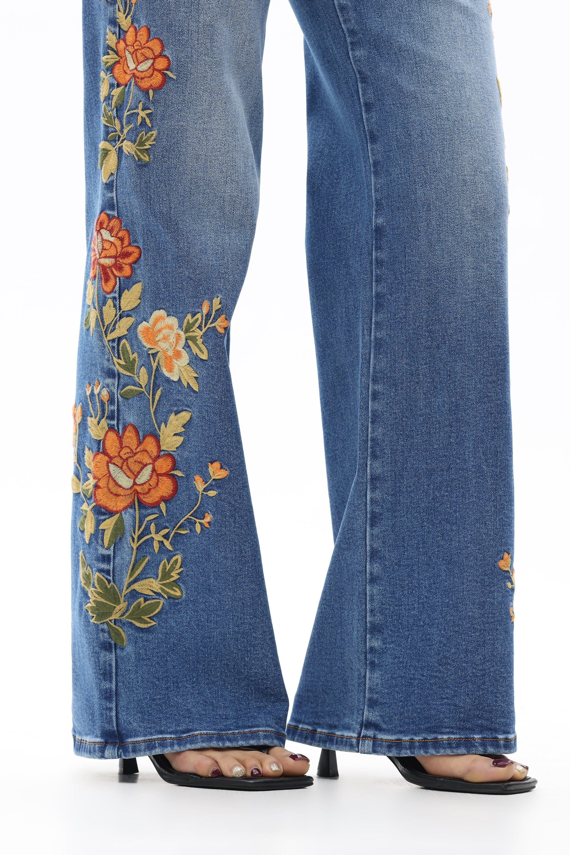Bayeas New York Sunset Glow Embroidered Wide Leg Jeans-Jeans-Bayeas-Deja Nu Boutique, Women's Fashion Boutique in Lampasas, Texas