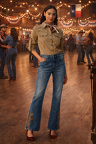 Bayeas High Rise Bootcut Jeans with Star Pocket & Scroll Hem Embroidery-Jeans-Bayeas-Deja Nu Boutique, Women's Fashion Boutique in Lampasas, Texas