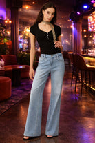 Bayeas Mid Rise Wide Leg Rhinestone Jeans-Jeans-Bayeas-Deja Nu Boutique, Women's Fashion Boutique in Lampasas, Texas