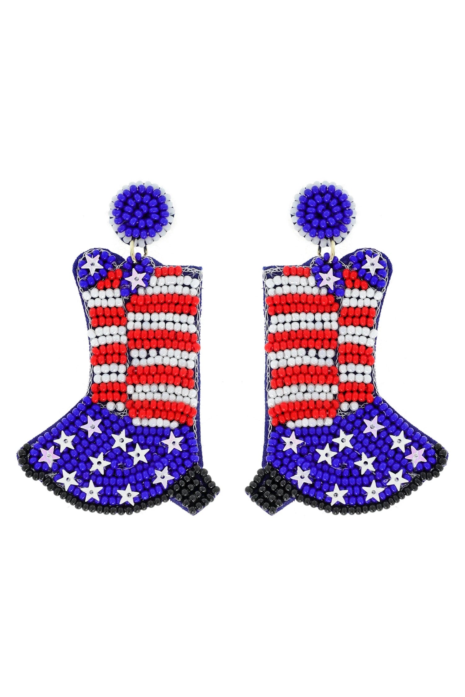 Beaded Patriotic Cowboy Boots Dangle Earrings-Earrings-Deja Nu Tx-Deja Nu Boutique, Women's Fashion Boutique in Lampasas, Texas