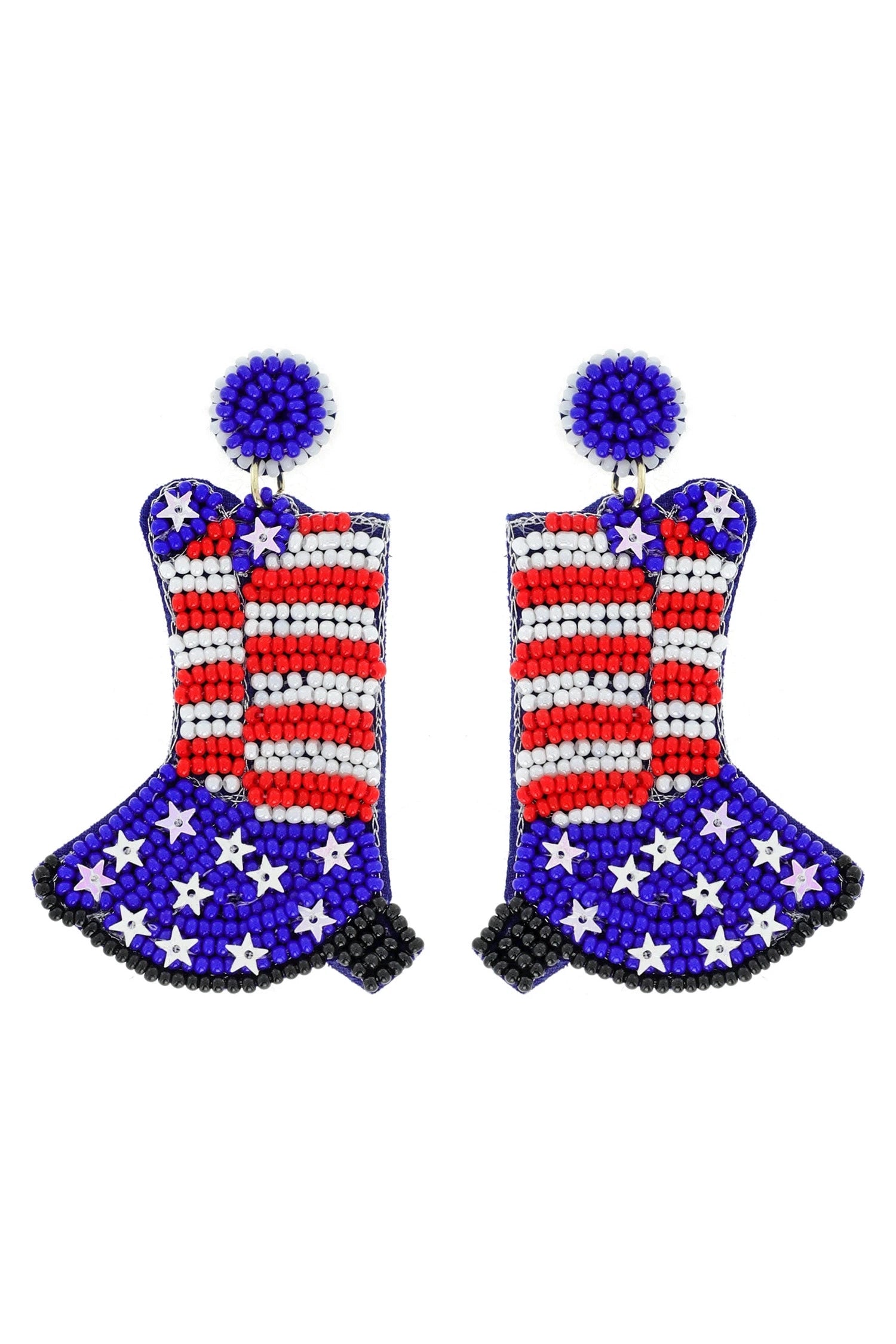 Beaded Patriotic Cowboy Boots Dangle Earrings-Earrings-Deja Nu Tx-Deja Nu Boutique, Women's Fashion Boutique in Lampasas, Texas