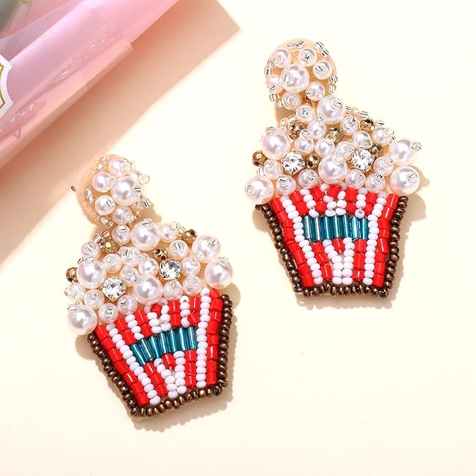 Beaded Popcorn Statement Earrings – Pearl & Crystal Embellished Dangle Fun-Earrings-Deja Nu Tx-Deja Nu Boutique, Women's Fashion Boutique in Lampasas, Texas