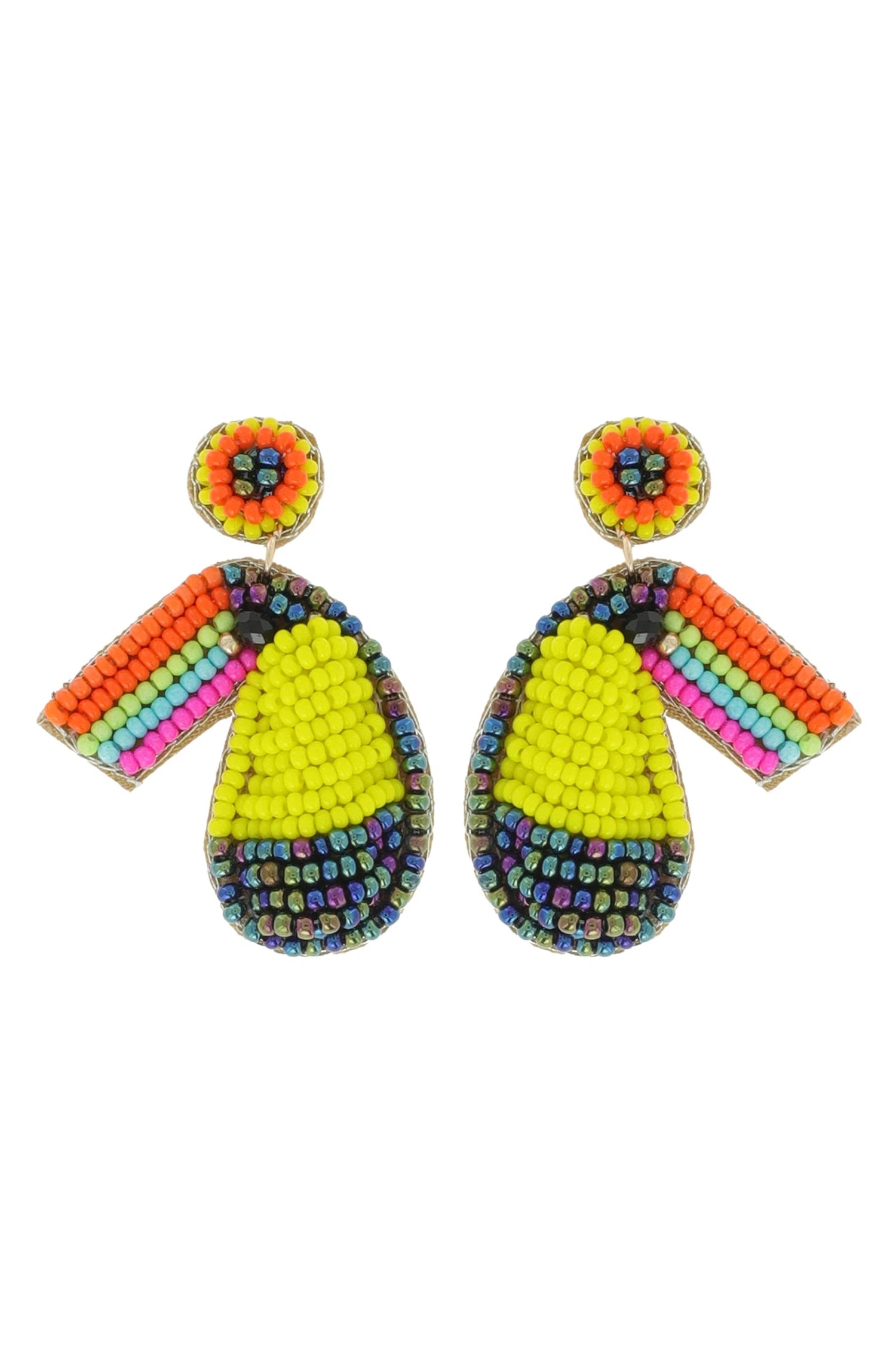 Beaded Toucan Head Dangle Earrings-Earrings-Deja Nu Tx-Deja Nu Boutique, Women's Fashion Boutique in Lampasas, Texas