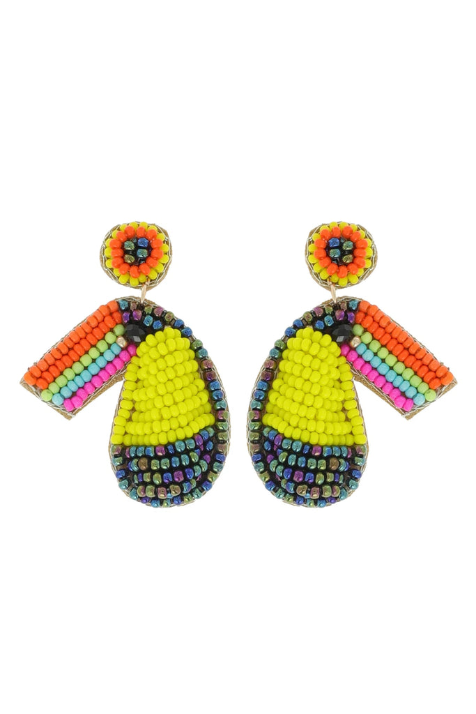 Beaded Toucan Head Dangle Earrings-Earrings-Deja Nu Tx-Deja Nu Boutique, Women's Fashion Boutique in Lampasas, Texas