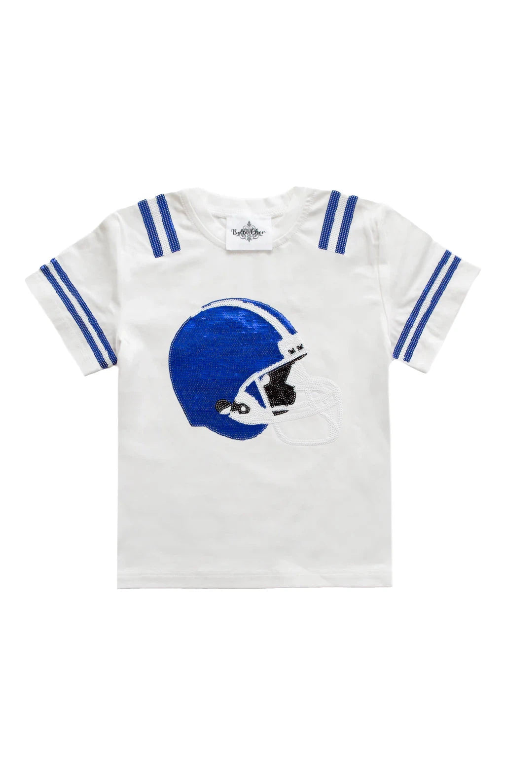 Belle Cher Royal Blue And White Sequin Football Helmet Shirt-Tops-Belle Cher-Deja Nu Boutique, Women's Fashion Boutique in Lampasas, Texas