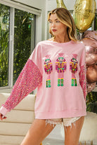 BiBi Sequin Nutcracker Top with Velvet Sequin Sleeves in Pink-Sweaters-BIBI-Deja Nu Boutique, Women's Fashion Boutique in Lampasas, Texas