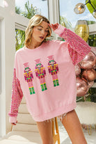 BiBi Sequin Nutcracker Top with Velvet Sequin Sleeves in Pink-Sweaters-BIBI-Deja Nu Boutique, Women's Fashion Boutique in Lampasas, Texas