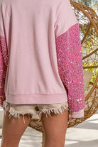 BiBi Sequin Nutcracker Top with Velvet Sequin Sleeves in Pink-Sweaters-BIBI-Deja Nu Boutique, Women's Fashion Boutique in Lampasas, Texas