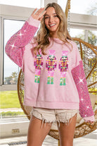 BiBi Sequin Nutcracker Top with Velvet Sequin Sleeves in Pink-Sweaters-BIBI-Deja Nu Boutique, Women's Fashion Boutique in Lampasas, Texas