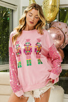 BiBi Sequin Nutcracker Top with Velvet Sequin Sleeves in Pink-Sweaters-BIBI-Deja Nu Boutique, Women's Fashion Boutique in Lampasas, Texas