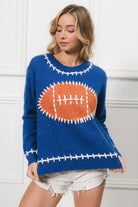 BIBI Stitch Outline Knit Football Pattern Sweater In Navy-Sweaters-BIBI-Deja Nu Boutique, Women's Fashion Boutique in Lampasas, Texas