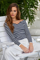 Bishop And Young Illuminae Marlow Off The Shoulder Sweater In Stripes-Sweaters-Bishop And Young-Deja Nu Boutique, Women's Fashion Boutique in Lampasas, Texas