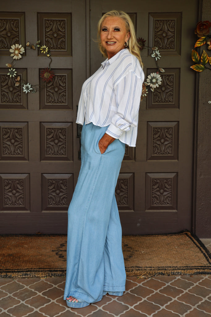 Bishop And Young Summer Royale Aria Stripe Blouse-shirts-Bishop And Young-Deja Nu Boutique, Women's Fashion Boutique in Lampasas, Texas
