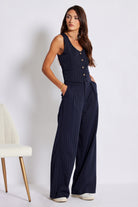 Bishop + Young Precious Moments Sorrento Wide Leg Navy Pinstripe Pant-Pants-Bishop And Young-Deja Nu Boutique, Women's Fashion Boutique in Lampasas, Texas