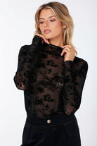 Bishop + Young Spencer Funnel Neck Floral Burnout Top in Black-Tops-Bishop And Young-Deja Nu Boutique, Women's Fashion Boutique in Lampasas, Texas