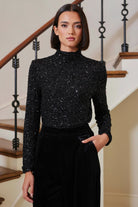 Bishop + Young Sublime Sequin Funnel Neck Top in Black-Tops-Bishop And Young-Deja Nu Boutique, Women's Fashion Boutique in Lampasas, Texas