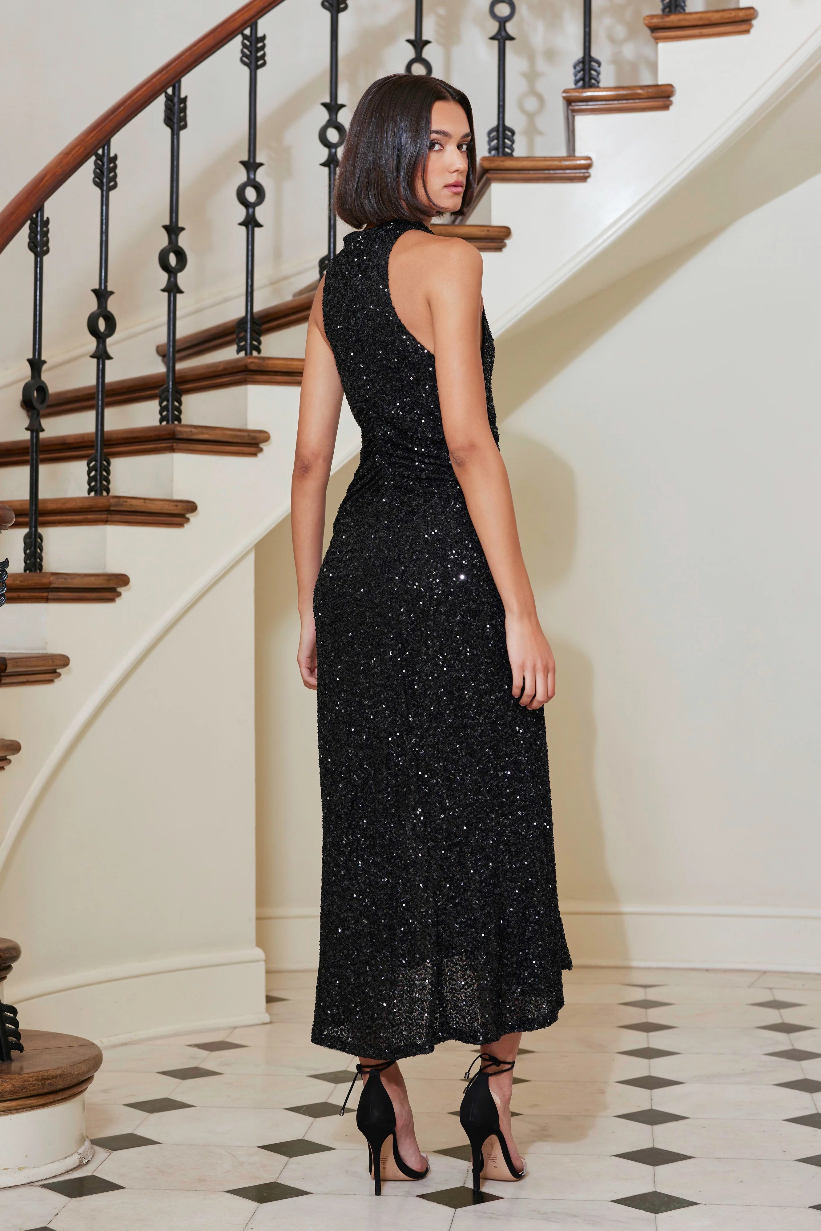 Bishop + Young Sublime Sequin Halter Dress in Black-Maxi Dresses-Bishop And Young-Deja Nu Boutique, Women's Fashion Boutique in Lampasas, Texas