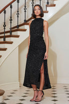 Bishop + Young Sublime Sequin Halter Dress in Black-Maxi Dresses-Bishop And Young-Deja Nu Boutique, Women's Fashion Boutique in Lampasas, Texas