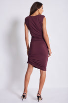 Bishop + Young Alex Side Ruched Midi Dress In Cassis-Midi Dresses-Bishop And Young-Deja Nu Boutique, Women's Fashion Boutique in Lampasas, Texas