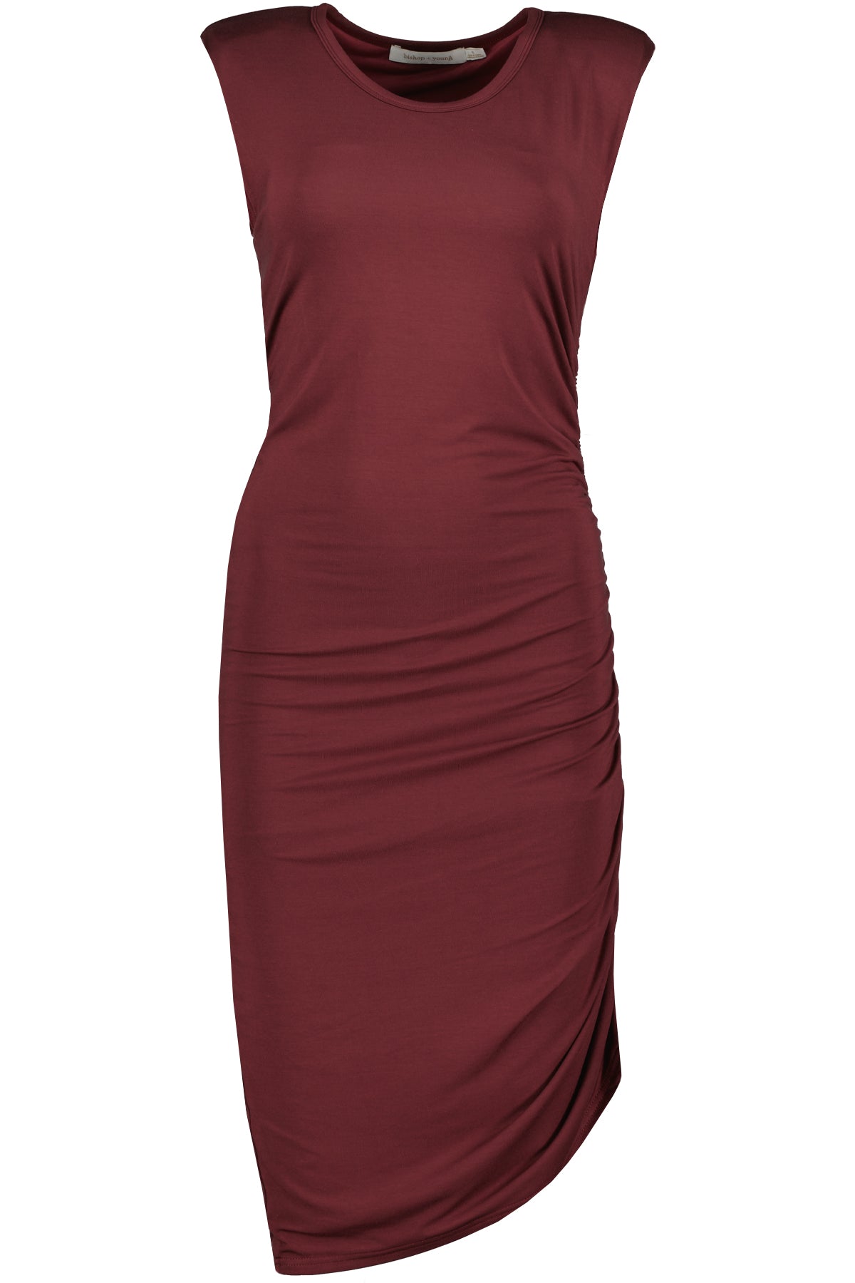 Bishop + Young Alex Side Ruched Midi Dress In Cassis-Midi Dresses-Bishop And Young-Deja Nu Boutique, Women's Fashion Boutique in Lampasas, Texas