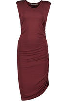 Bishop + Young Alex Side Ruched Midi Dress In Cassis-Midi Dresses-Bishop And Young-Deja Nu Boutique, Women's Fashion Boutique in Lampasas, Texas