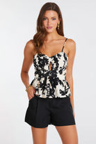 Bishop + Young Athena Peplum Top in Black & Ivory Floral-Tops-Bishop And Young-Deja Nu Boutique, Women's Fashion Boutique in Lampasas, Texas
