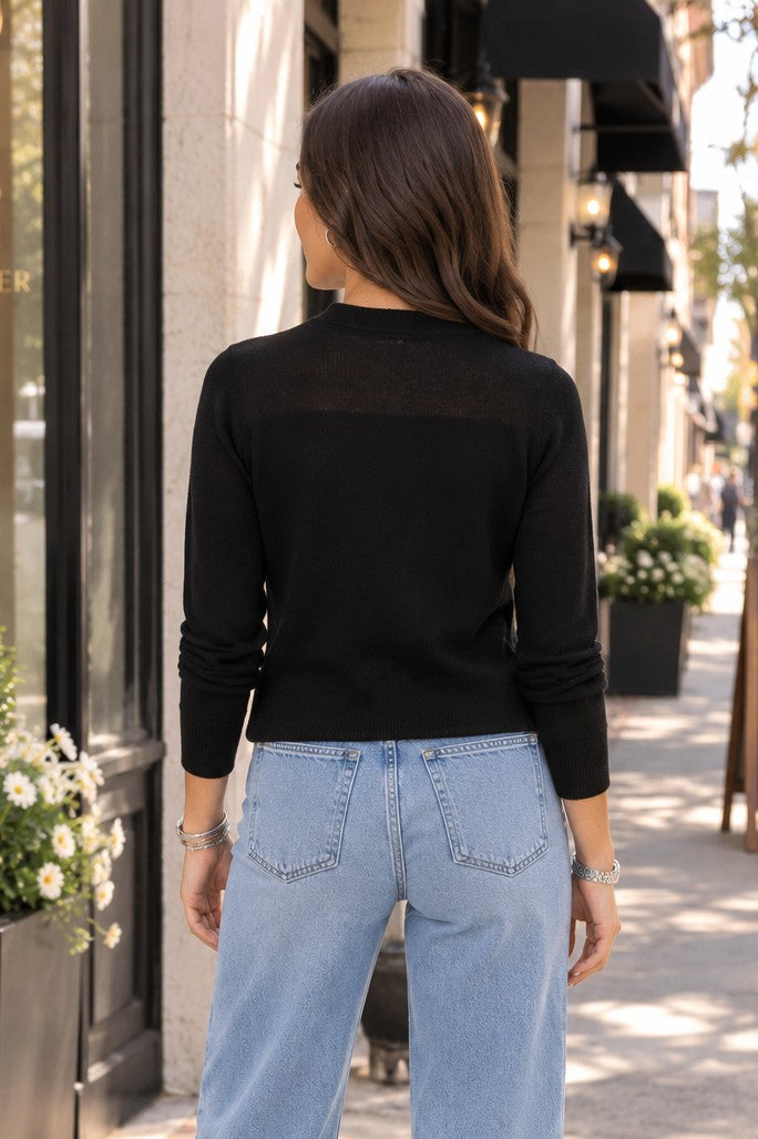 Molly Bracken Black Rhinestone Mock Neck Sweater-Sweaters-Molly Bracken-Deja Nu Boutique, Women's Fashion Boutique in Lampasas, Texas