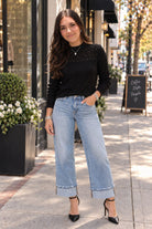 Molly Bracken Black Rhinestone Mock Neck Sweater-Sweaters-Molly Bracken-Deja Nu Boutique, Women's Fashion Boutique in Lampasas, Texas