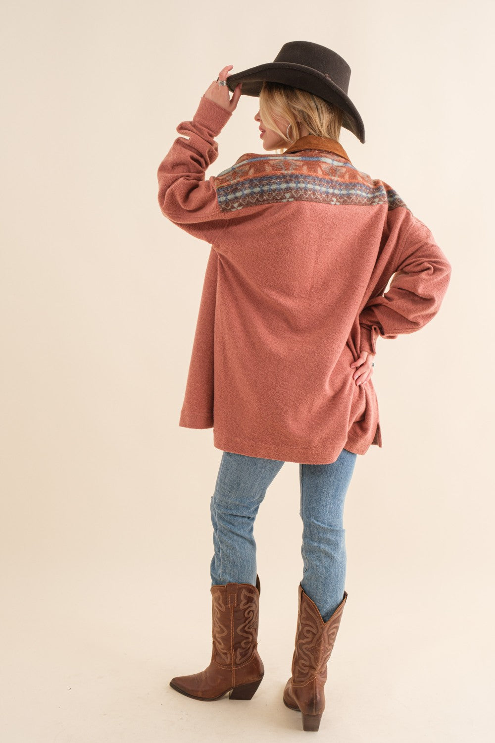 Blue B Brush Aztec Suede Collared Shirt Jacket In Rust-Jackets-Blue B-Deja Nu Boutique, Women's Fashion Boutique in Lampasas, Texas