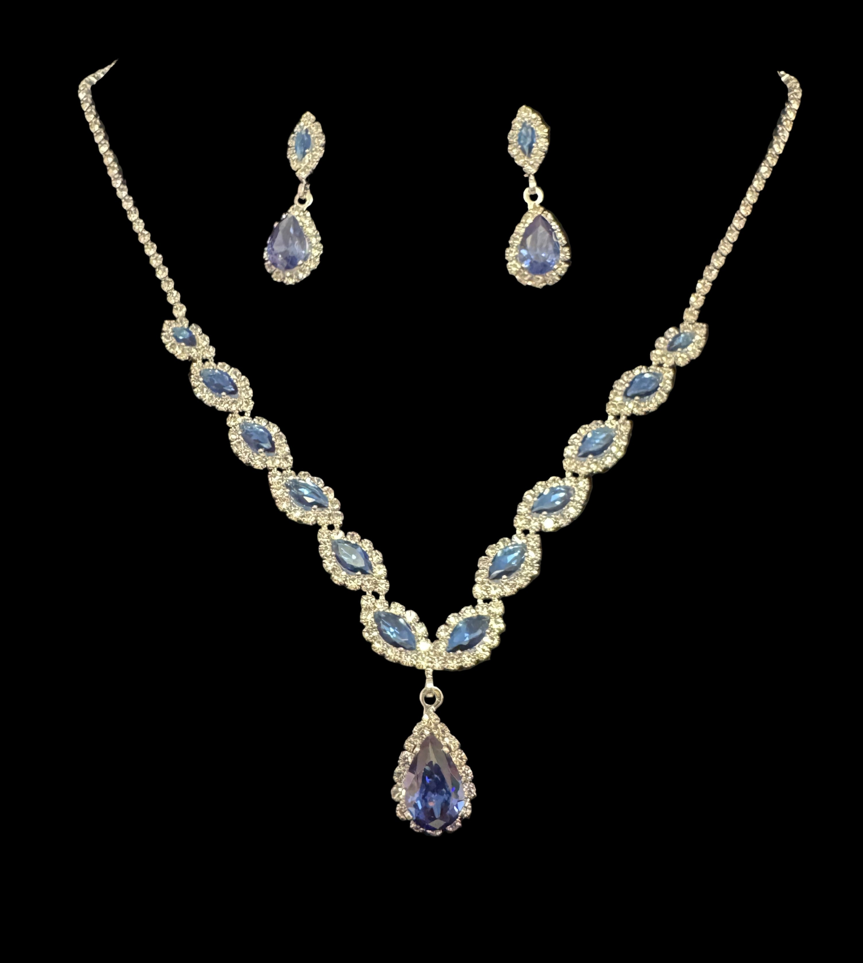 Blue Crystal Necklace & Earring Set-Necklace Set-Deja Nu Tx-Deja Nu Boutique, Women's Fashion Boutique in Lampasas, Texas