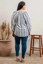 Blu pepper Navy Striped Three Fourth Sleeve Top Plus-Curvy/Plus Tops-Blu Pepper-Deja Nu Boutique, Women's Fashion Boutique in Lampasas, Texas