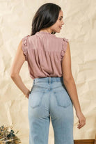 Blu pepper Ruched Sleeveless Woven Top In Rose-Short Sleeves-Blu Pepper-Deja Nu Boutique, Women's Fashion Boutique in Lampasas, Texas