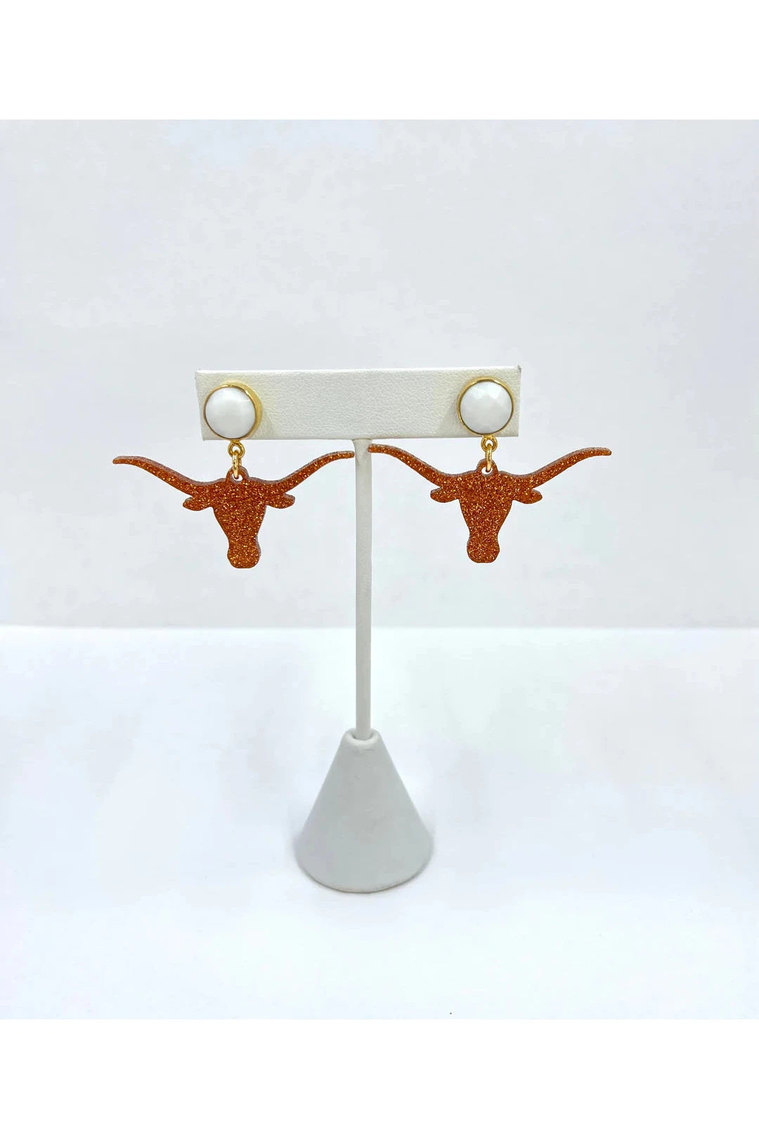 Brianna Cannon Burnt Orange Glitter Mini Texas Longhorn Earrings-Earrings-Brianna Cannon-Deja Nu Boutique, Women's Fashion Boutique in Lampasas, Texas