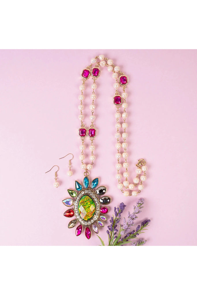 Bright Cosmic Rhinestone Flower Pendant Necklace Set-Jewelry Sets-Deja Nu-Deja Nu Boutique, Women's Fashion Boutique in Lampasas, Texas