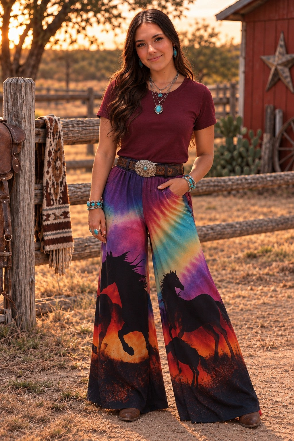 W.A.Y Wonderful & Young Wild Horses Printed Mesh Wide Leg Pants-Pants-WAY-Deja Nu Boutique, Women's Fashion Boutique in Lampasas, Texas