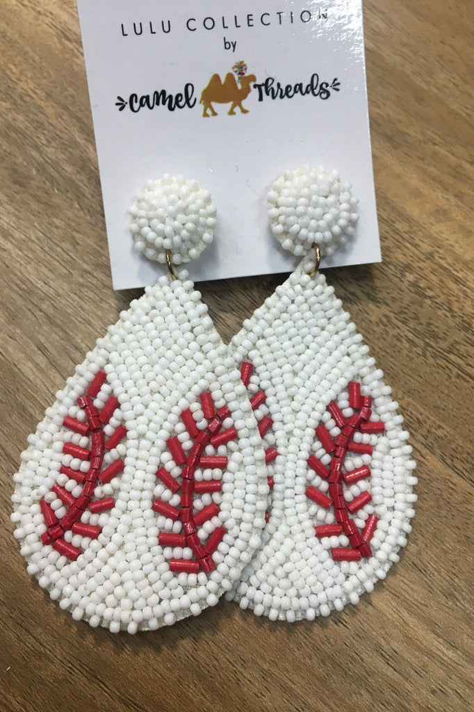 Camel Threads Seed Bead Baseball Earrings-Earrings-Camel Threads-Deja Nu Boutique, Women's Fashion Boutique in Lampasas, Texas