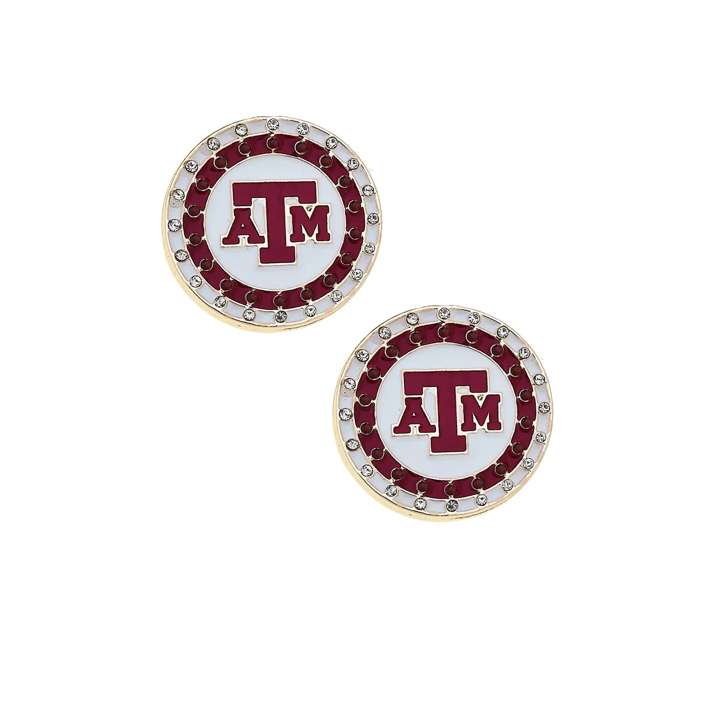 Canvas Style A&M Aggies Pave Disc Stud Earrings in Maroon and White-Earrings-Canvas Style-Deja Nu Boutique, Women's Fashion Boutique in Lampasas, Texas