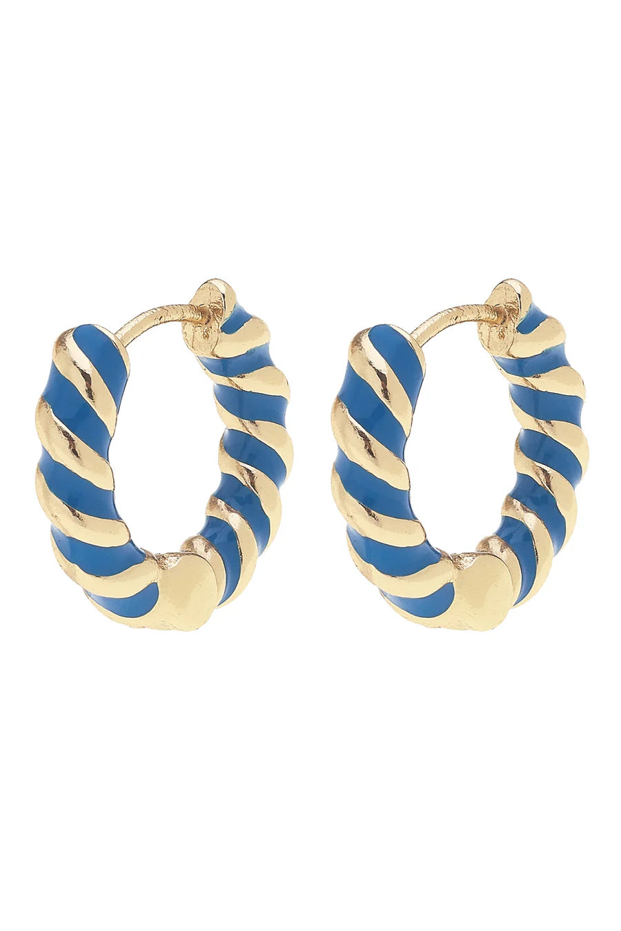 Canvas Style Amber Twisted Blue Enamel Huggie Hoops In Shiny Gold Plated-charm earring-Canvas Style-Deja Nu Boutique, Women's Fashion Boutique in Lampasas, Texas