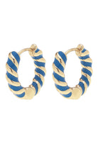 Canvas Style Amber Twisted Blue Enamel Huggie Hoops In Shiny Gold Plated-charm earring-Canvas Style-Deja Nu Boutique, Women's Fashion Boutique in Lampasas, Texas