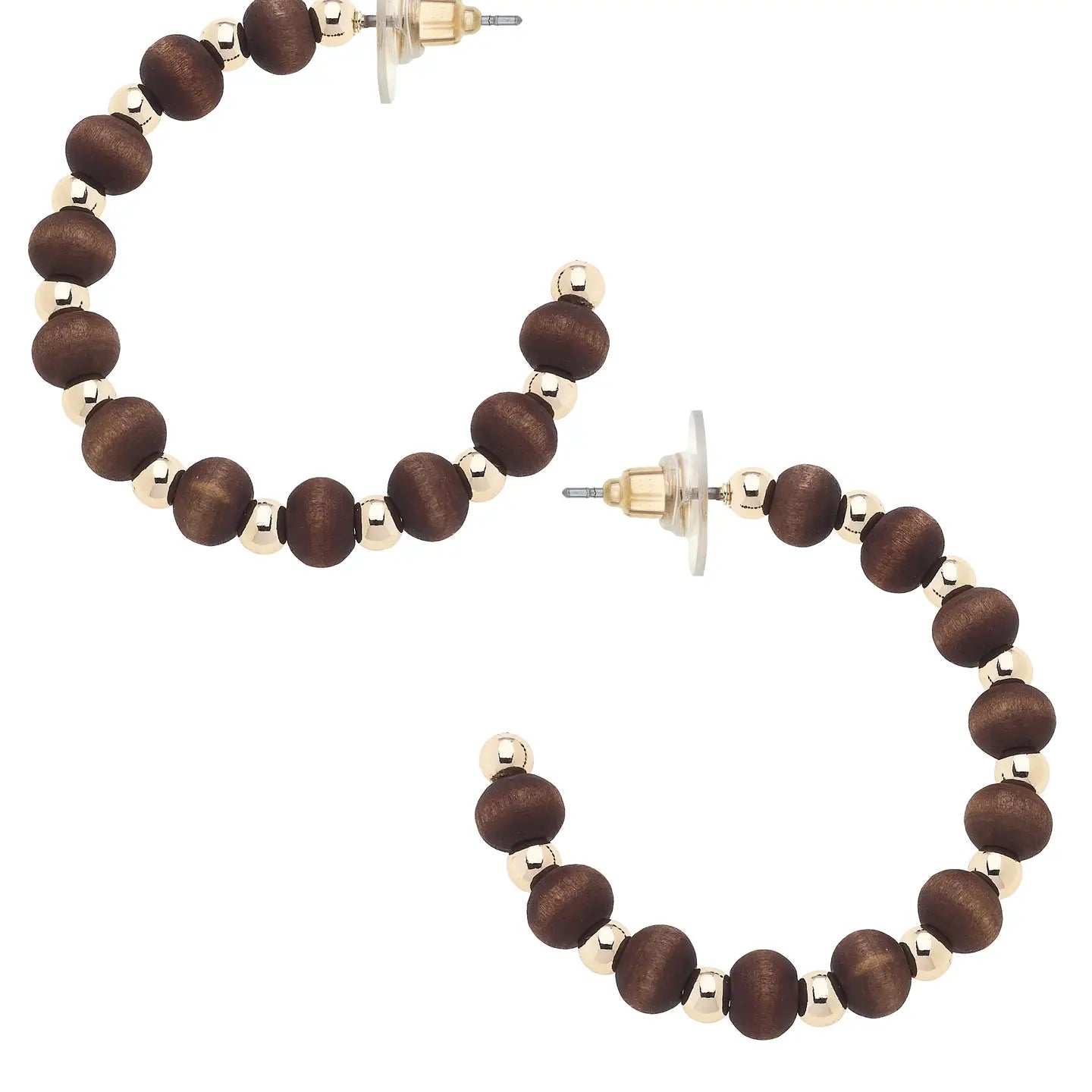 Canvas Style Aster Beaded Wood Hoop Earrings in Brown with 18K Gold Plating-Earrings-Canvas Style-Deja Nu Boutique, Women's Fashion Boutique in Lampasas, Texas